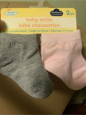 Angel of Mine Newborn newborn Socks - Pink & Gray (2pc)
